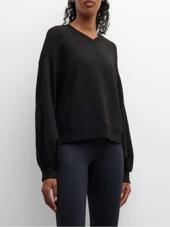 Monrow Tops - Monrow Women’s Black Super Soft V~Neck Fleece Pullover Sweatshirt Sz S